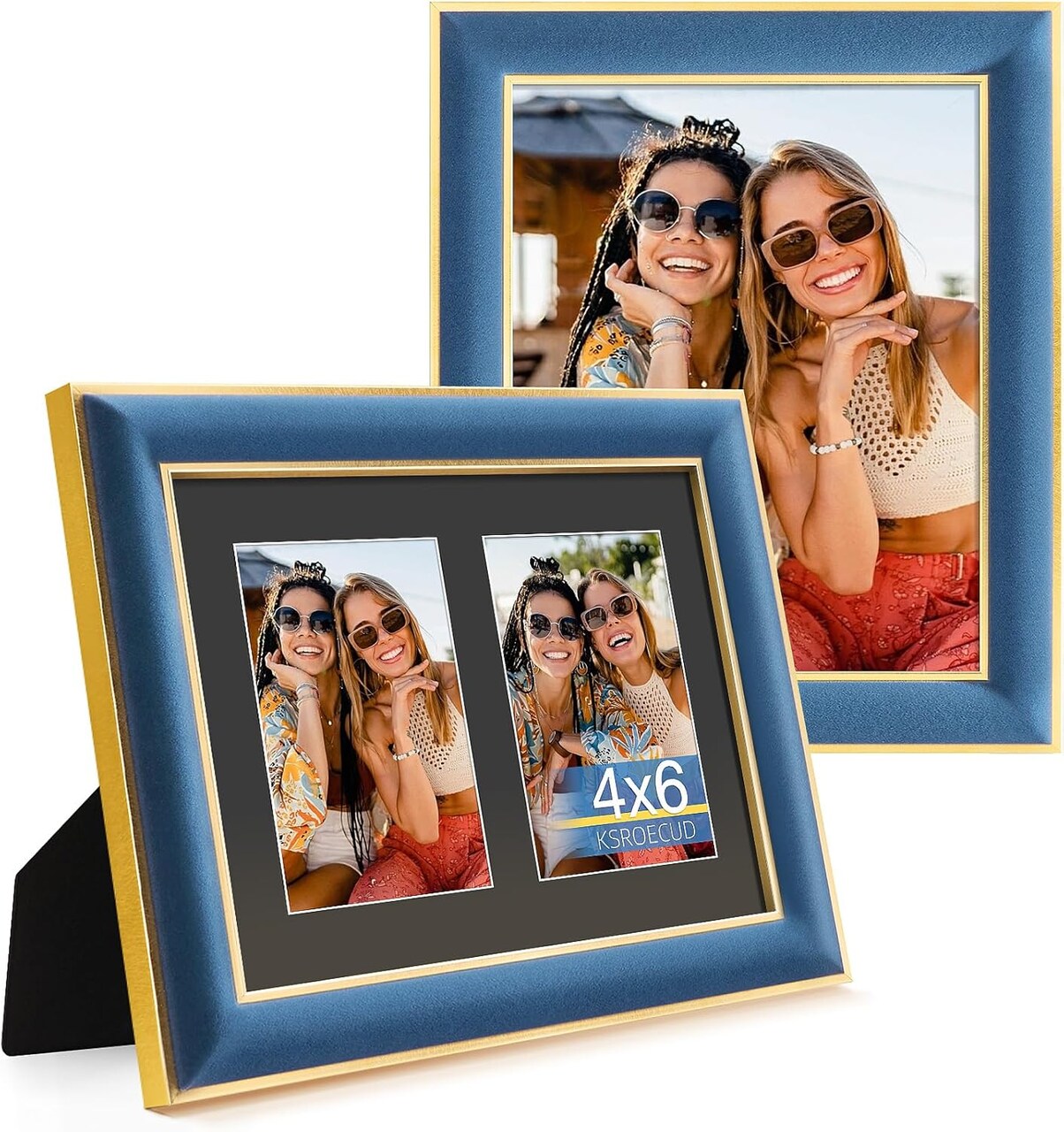 8x10 Velvet Picture Frame with 2 Opening Picture, HD Real Glass Navy Blue Velvet Photo Frame with Black White Border Mat, Gold Border Horizontal & Vertical Display for Tabletop or Wall Decor (2 Pack)